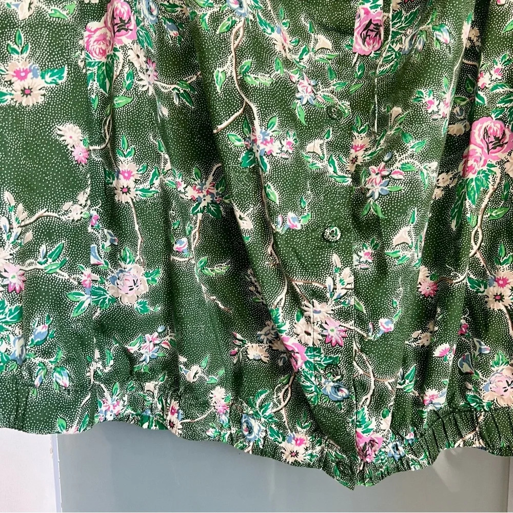 Lane Bryant Women's Plus Size 26/28 Blouse Top Short Sleeve Green Floral Cotton - Picture 5 of 15